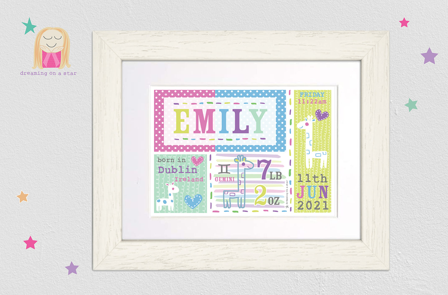 New Baby Giraffes Personalised Frame